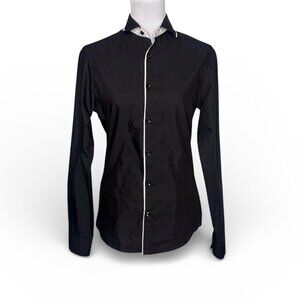 River Island Black White Piped Button Down Shirt Slim Fit Long Sleeve Size XS